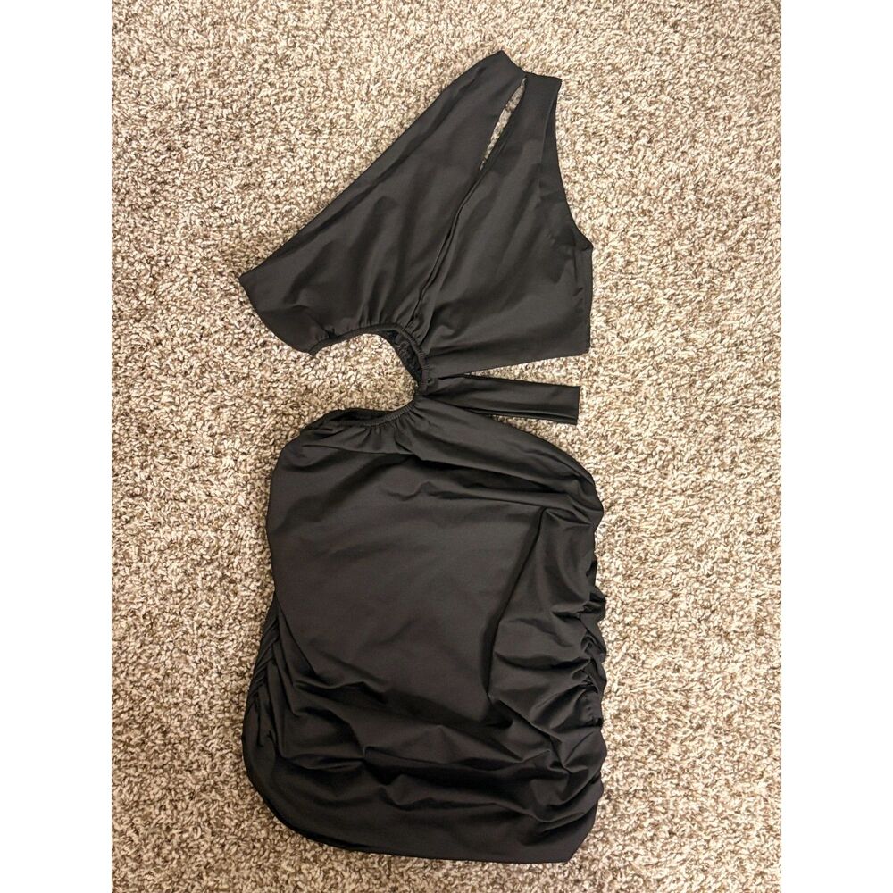 Black Ruched Cutout Halter Mini Dress